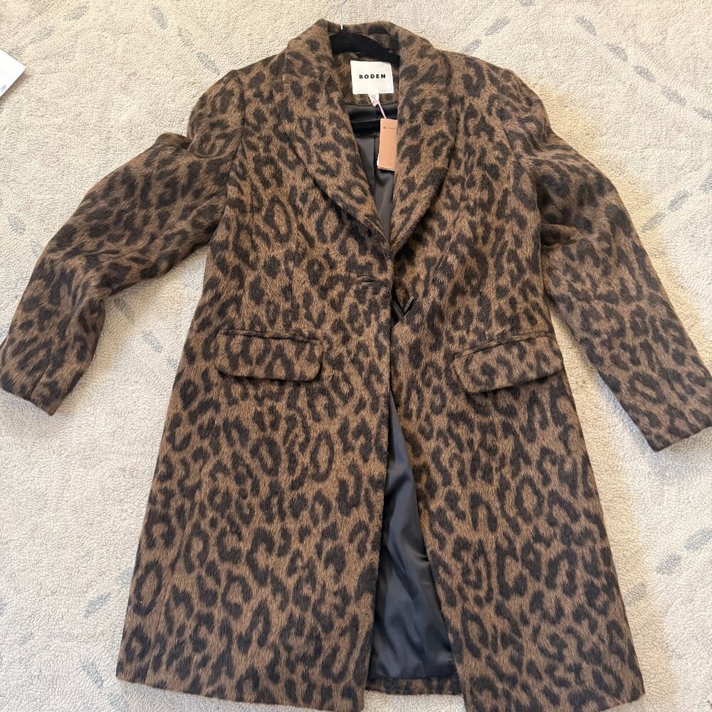 Boden Canterbury Interest Coat Leopard NWT Size 4P - Picture 1 of 3